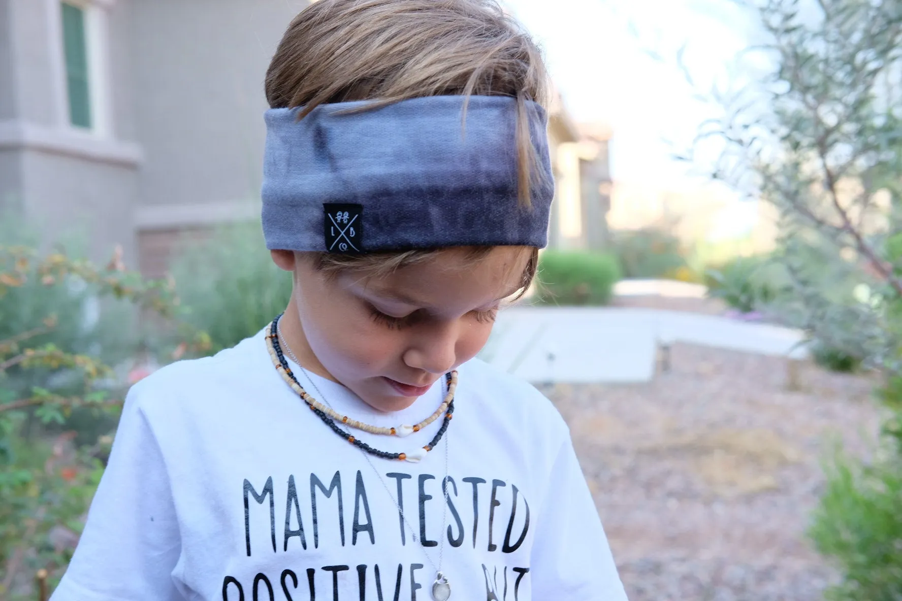 Blue tie tye headband, unisex headband great for long haired boys/toddlers or to keep hearing aids in place!