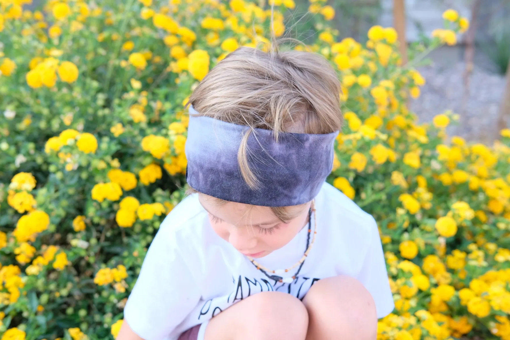 Blue tie tye headband, unisex headband great for long haired boys/toddlers or to keep hearing aids in place!