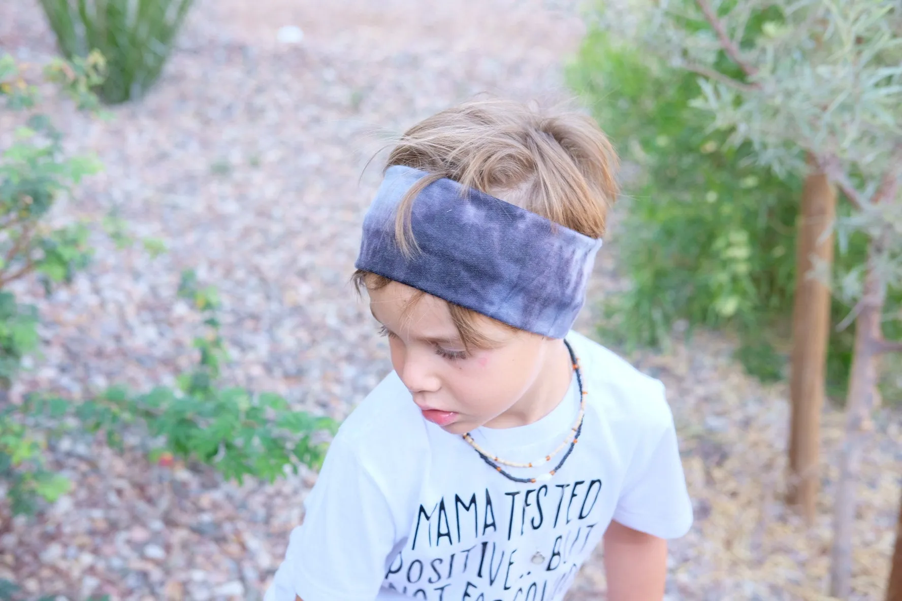 Blue tie tye headband, unisex headband great for long haired boys/toddlers or to keep hearing aids in place!