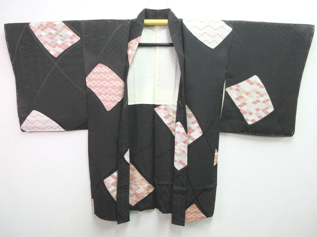 Haori Jacket Vintage(1950-1980) Black Abstract art Silk #7622H4