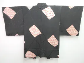 Haori Jacket Vintage(1950-1980) Black Abstract art Silk #7622H4