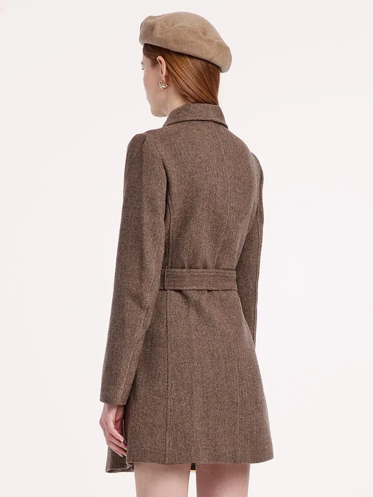Washable Wool Lapel Coat With Belt