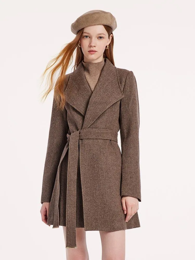 Washable Wool Lapel Coat With Belt