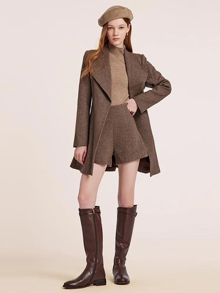 Washable Wool Lapel Coat With Belt