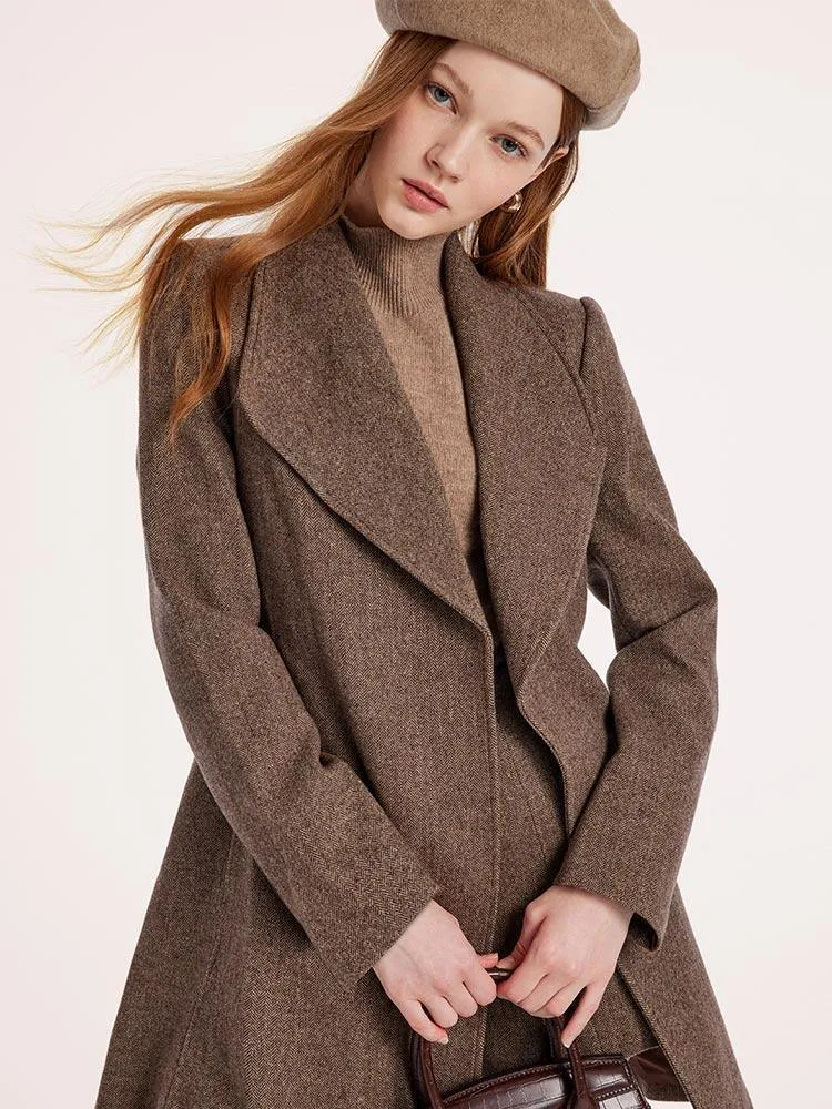 Washable Wool Lapel Coat With Belt