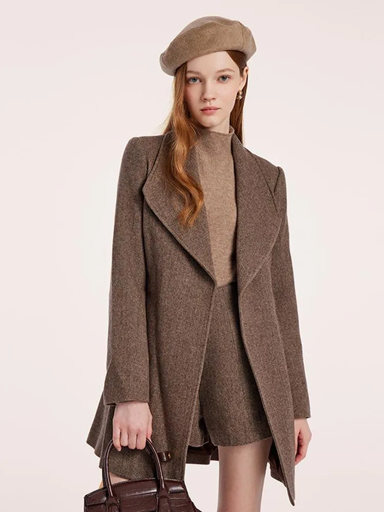 Washable Wool Lapel Coat With Belt