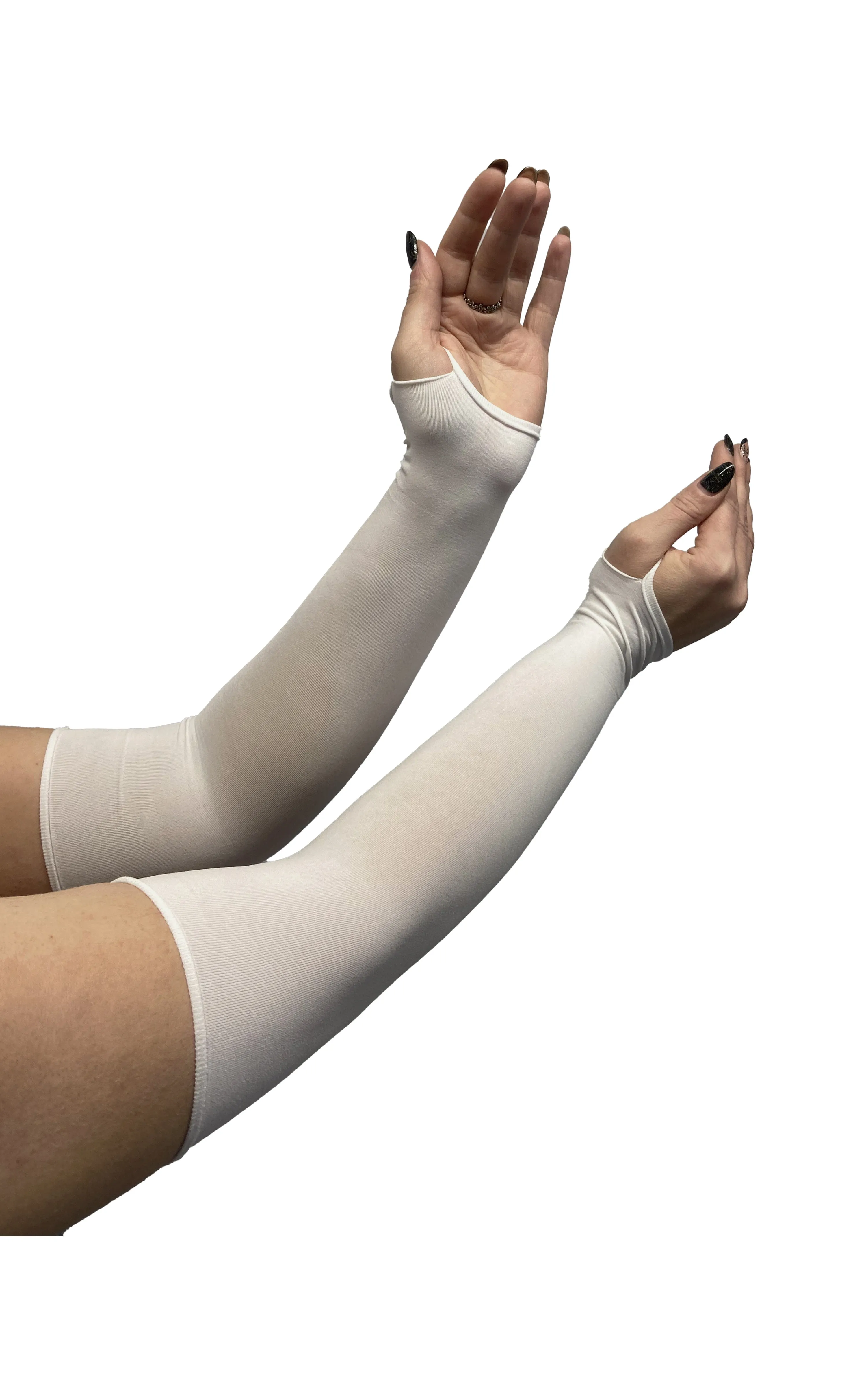 White Thumb Hole Long Gloves