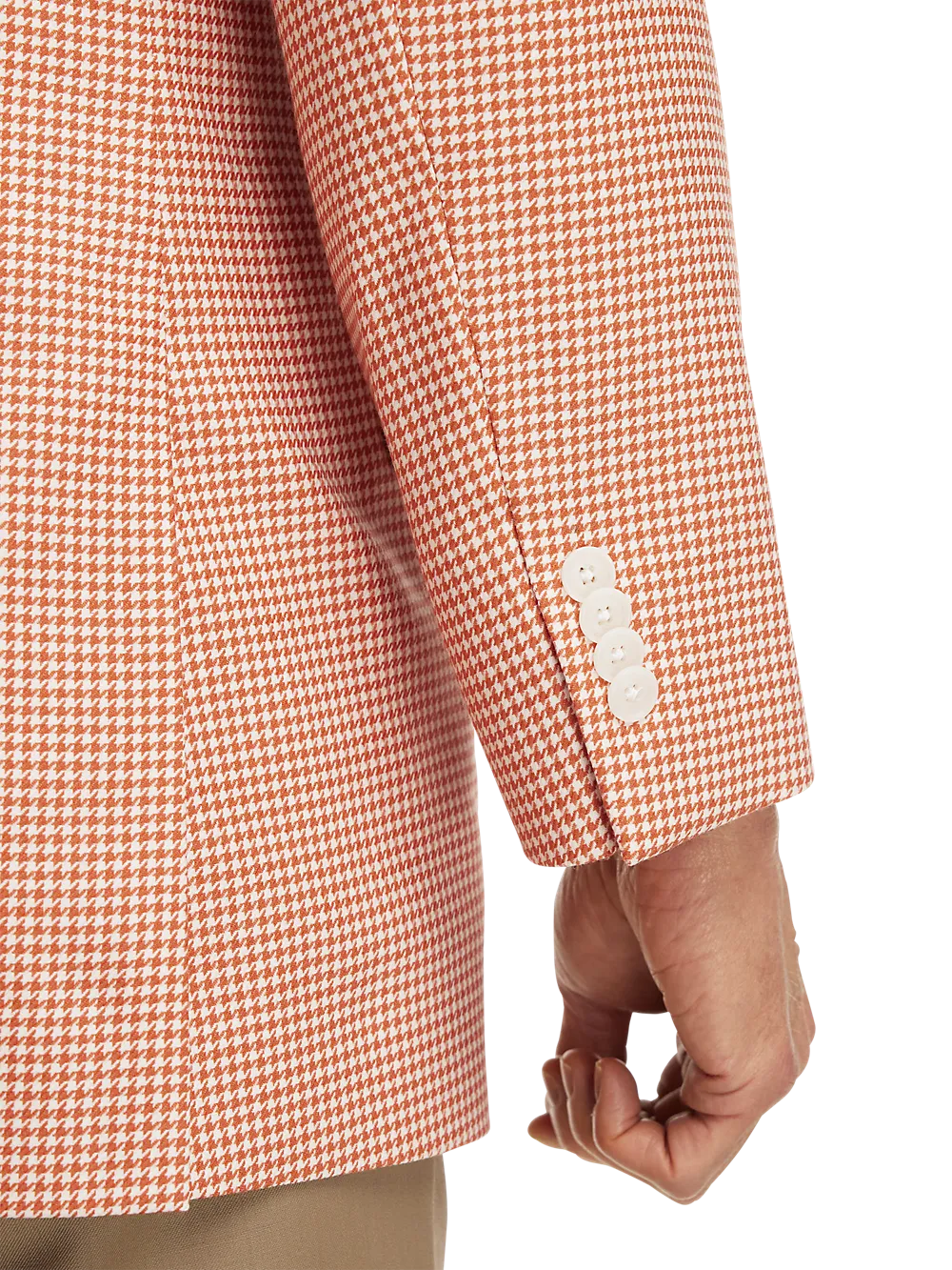 Wool Houndstooth Single Breasted Peak Lapel Sport Coat - Melon